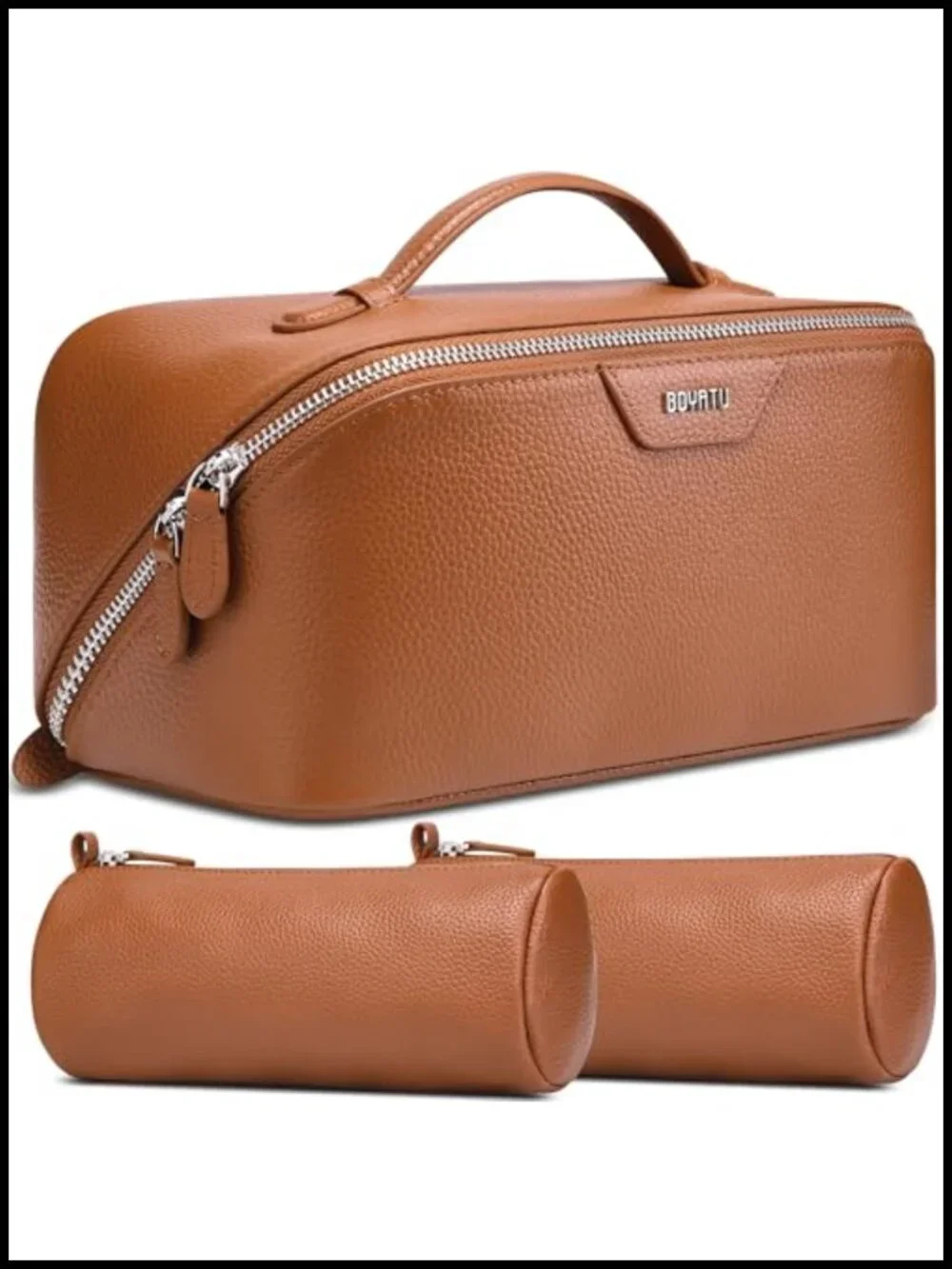 Genuine Leather 3-Piece Travel Makeup Bag Set with Organizers